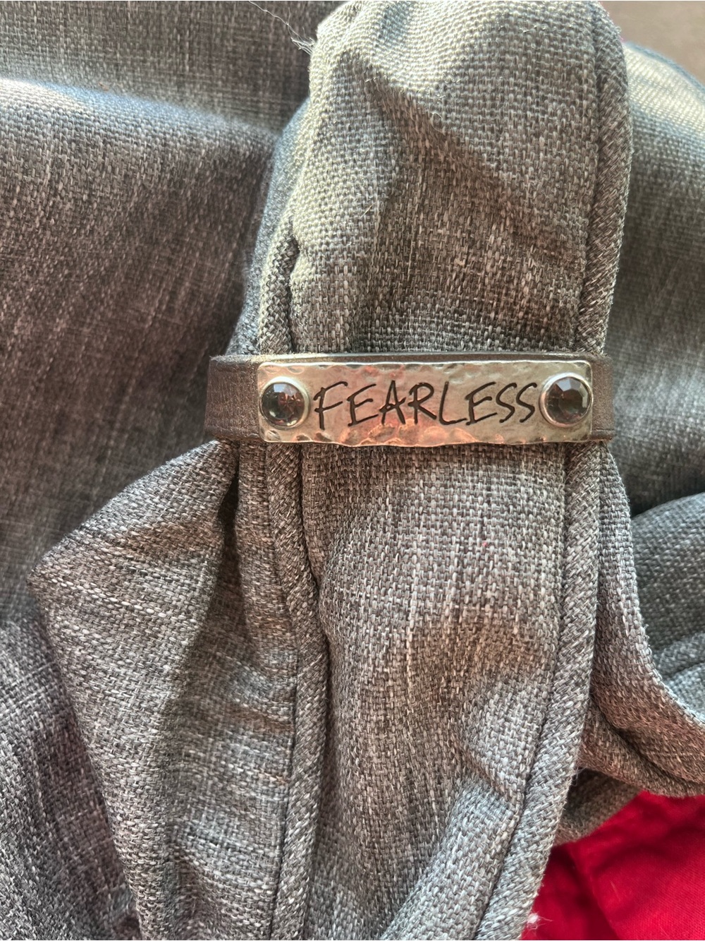 Silver Tone 'Fearless' Leather Bracelet